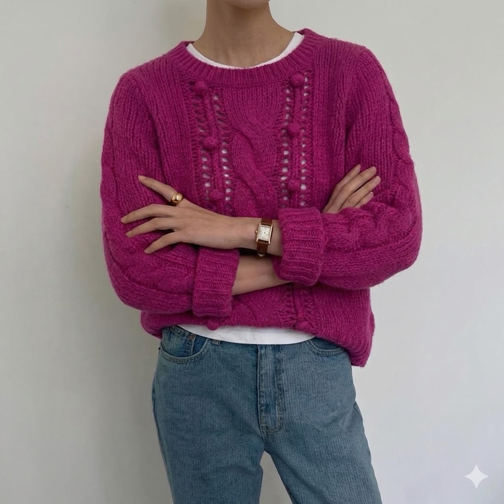 Old Navy Fuchsia Cable Knit Sweater